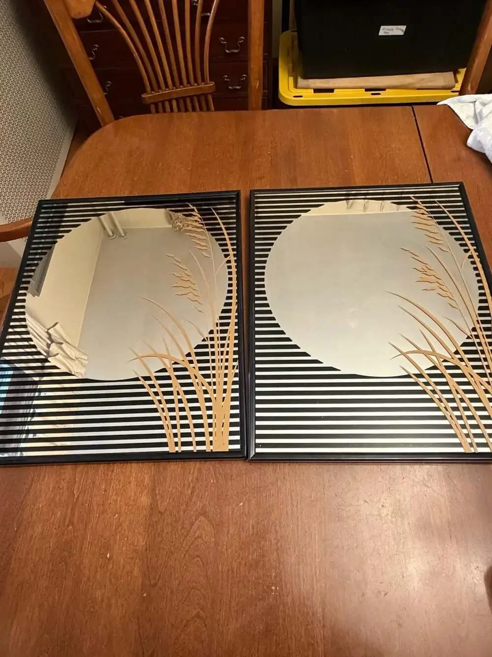 Black Stripes and Wheat Wall Mirror -